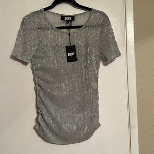 Metallic silver ruched top
